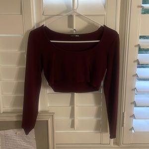 fashion nova burgendy red crop long sleeve